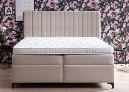 Boxspringbett Paris mit Bettkasten in Creme Velour