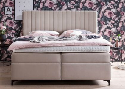 Boxspringbett Paris mit Bettkasten in Creme Velour