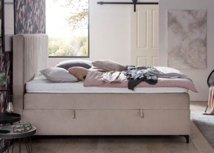 Boxspringbett Paris mit Bettkasten in Creme Velour
