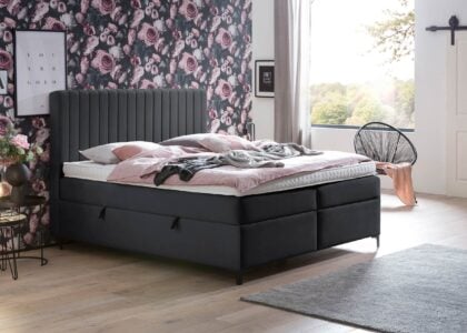 Boxspringbett Paris mit Bettkasten in Schwarz Velour