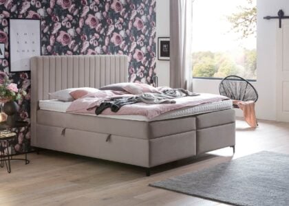 Boxspringbett Paris mit Bettkasten in Taupe Velour