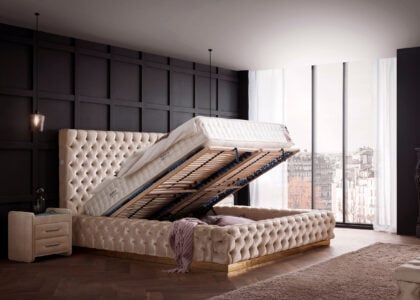 Luxusbett mit Bettkasten Plaza in Velvet Creme