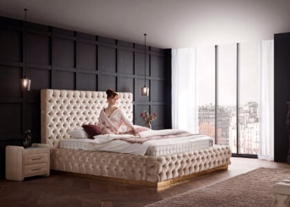 Luxusbett mit Bettkasten Plaza in Velvet Creme
