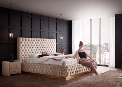 Luxusbett mit Bettkasten Plaza in Velvet Creme