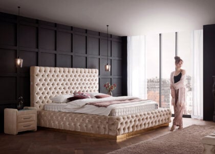 Luxusbett mit Bettkasten Plaza in Velvet Creme