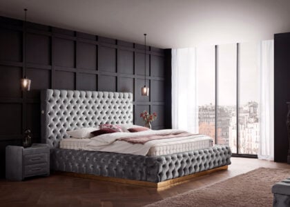 Luxusbett mit Bettkasten Plaza in Velvet Grau