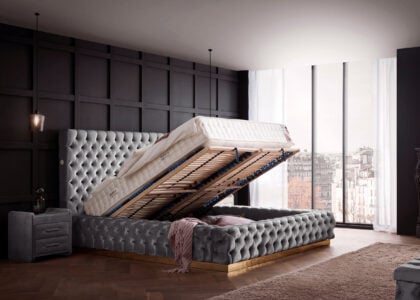 Luxusbett mit Bettkasten Plaza in Velvet Grau