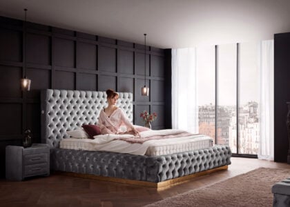 Luxusbett mit Bettkasten Plaza in Velvet Grau