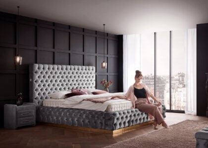 Luxusbett mit Bettkasten Plaza in Velvet Grau