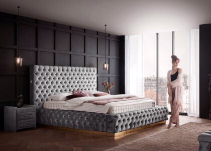 Luxusbett mit Bettkasten Plaza in Velvet Grau