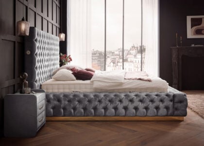 Luxusbett mit Bettkasten Plaza in Velvet Grau