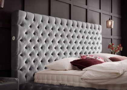 Luxusbett mit Bettkasten Plaza in Velvet Grau