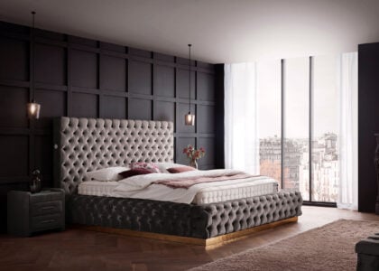 Luxusbett mit Bettkasten Plaza in Velvet Platin