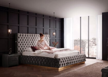 Luxusbett mit Bettkasten Plaza in Velvet Platin