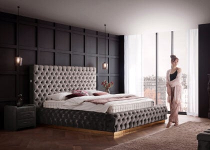 Luxusbett mit Bettkasten Plaza in Velvet Platin