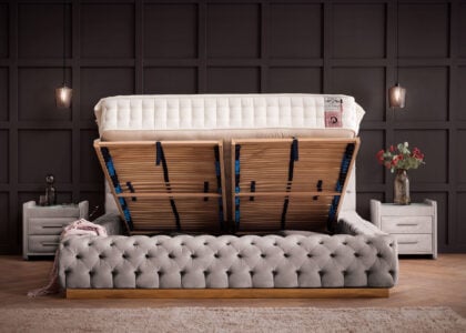 Luxusbett mit Bettkasten Plaza in Velvet Platin