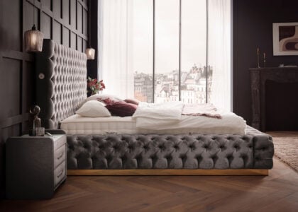 Luxusbett mit Bettkasten Plaza in Velvet Platin