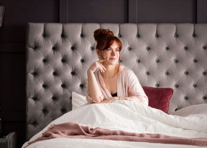 Luxusbett mit Bettkasten Plaza in Velvet Platin