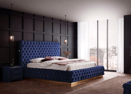 Luxusbett mit Bettkasten Plaza in Velvet Royalblau