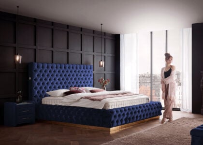 Luxusbett mit Bettkasten Plaza in Velvet Royalblau