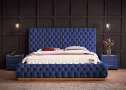 Luxusbett mit Bettkasten Plaza in Velvet Royalblau