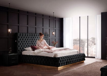 Luxusbett mit Bettkasten Plaza in Velvet Schwarz