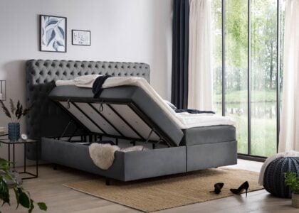 Boxspringbett mit Bettkasten Valencia 200 x 200 cm in Dunkelgrau Velours