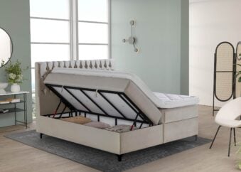 Boxspringbett Vegas in Samt Beige mit Bettkasten