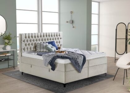 Boxspringbett Vegas in Samt Creme mit Bettkasten