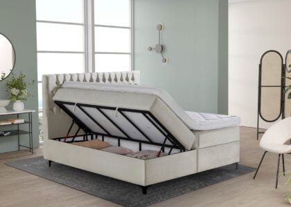 Boxspringbett Vegas in Samt Creme mit Bettkasten