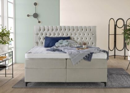 Boxspringbett Vegas in Samt Creme mit Bettkasten