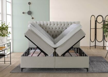 Boxspringbett Vegas in Samt Creme mit Bettkasten