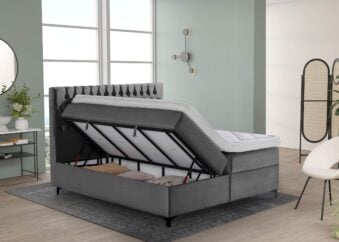 Boxspringbett Vegas in Samt Dunkelgrau mit Bettkasten