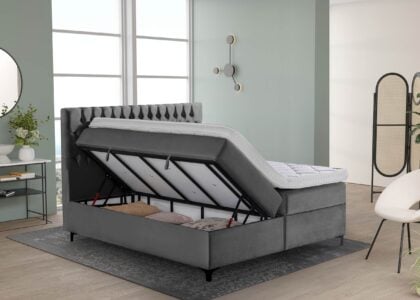 Boxspringbett Vegas in Samt Dunkelgrau mit Bettkasten