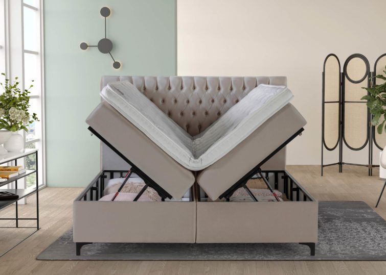 Boxspringbett Vegas in Samt Rose mit Bettkasten