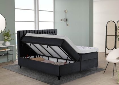 Boxspringbett Vegas in Samt Schwarz mit Bettkasten