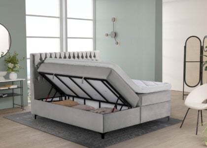 Boxspringbett Vegas in Samt Silber mit Bettkasten