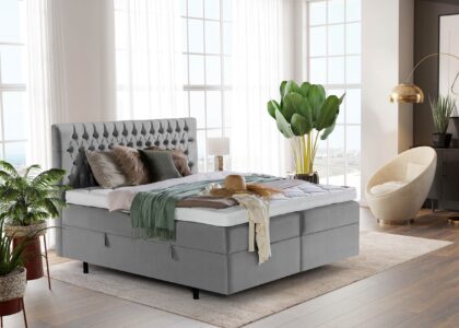 Boxspringbett Vegas mit Bettkasten in Velour Grau