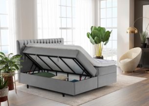 Boxspringbett Vegas mit seitlich geöffneten Bettkasten in Velour Grau