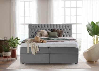 Boxspringbett Vegas mit Bettkasten in Velour Grau