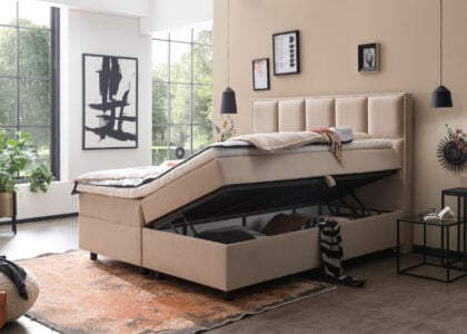 Boxspringbett Harvard mit Bettkasten in Velour Creme