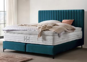 Boxspringbett Paris modernes Kopfteil mit vertikalen Linien in Samt Petrol