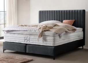 Boxspringbett Paris modernes Kopfteil mit vertikalen Linien in Samt Schwarz