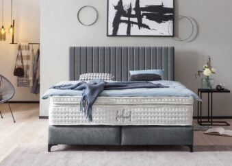 Boxspringbett Paris modernes Kopfteil mit vertikalen Linien in Webstoff Anthrazit