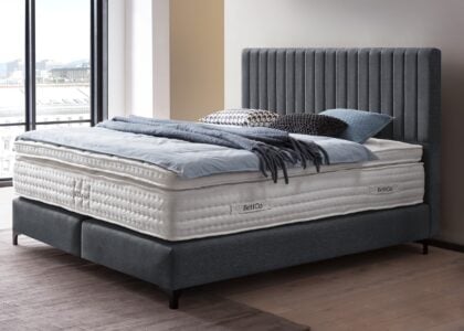 Boxspringbett Paris modernes Kopfteil mit vertikalen Linien in Webstoff Anthrazit