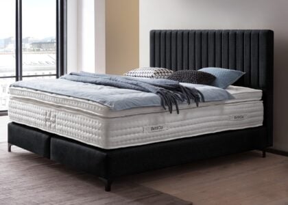 Boxspringbett Paris modernes Kopfteil mit vertikalen Linien in Webstoff Schwarz