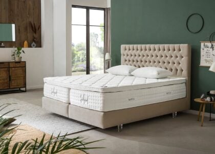 Boxspringbett Vegas in Samt Beige mit Viscokissen
