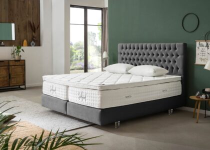 Boxspringbett Vegas in Samt Dunkelgrau mit Viscokissen