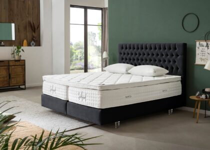 Boxspringbett Vegas in Samt Schwarz mit Viscokissen