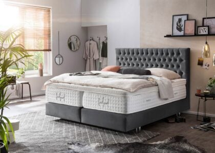 Boxspringbett Vegas in Velours Dunkelgrau